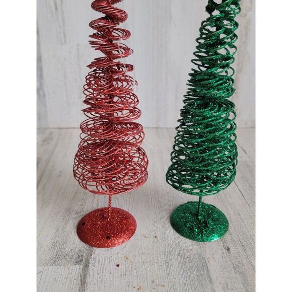 Green red glitter star pine tree xmas set home decor shiny - Picture 2 of 7